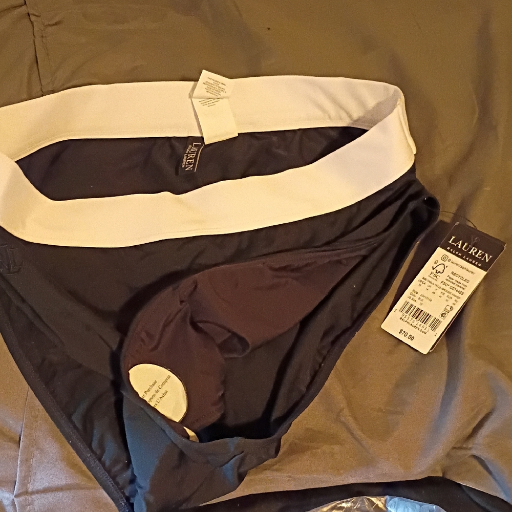 Lauren Ralph Lauren Navy Bikini Bottom with White Waistband